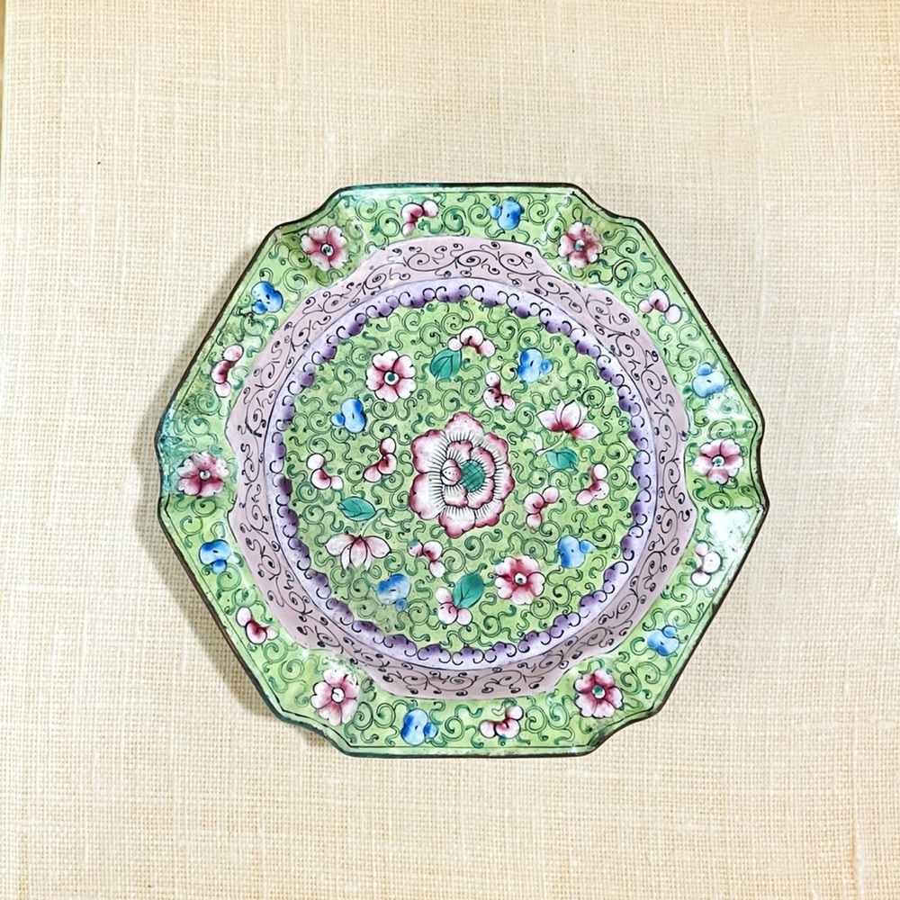 Vintage Floral Multi Color Ashtray Boho Pink Green